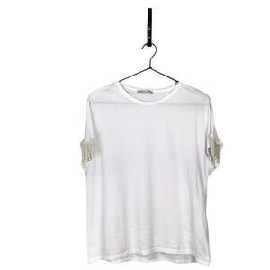 Zara white pearl sleeve tee